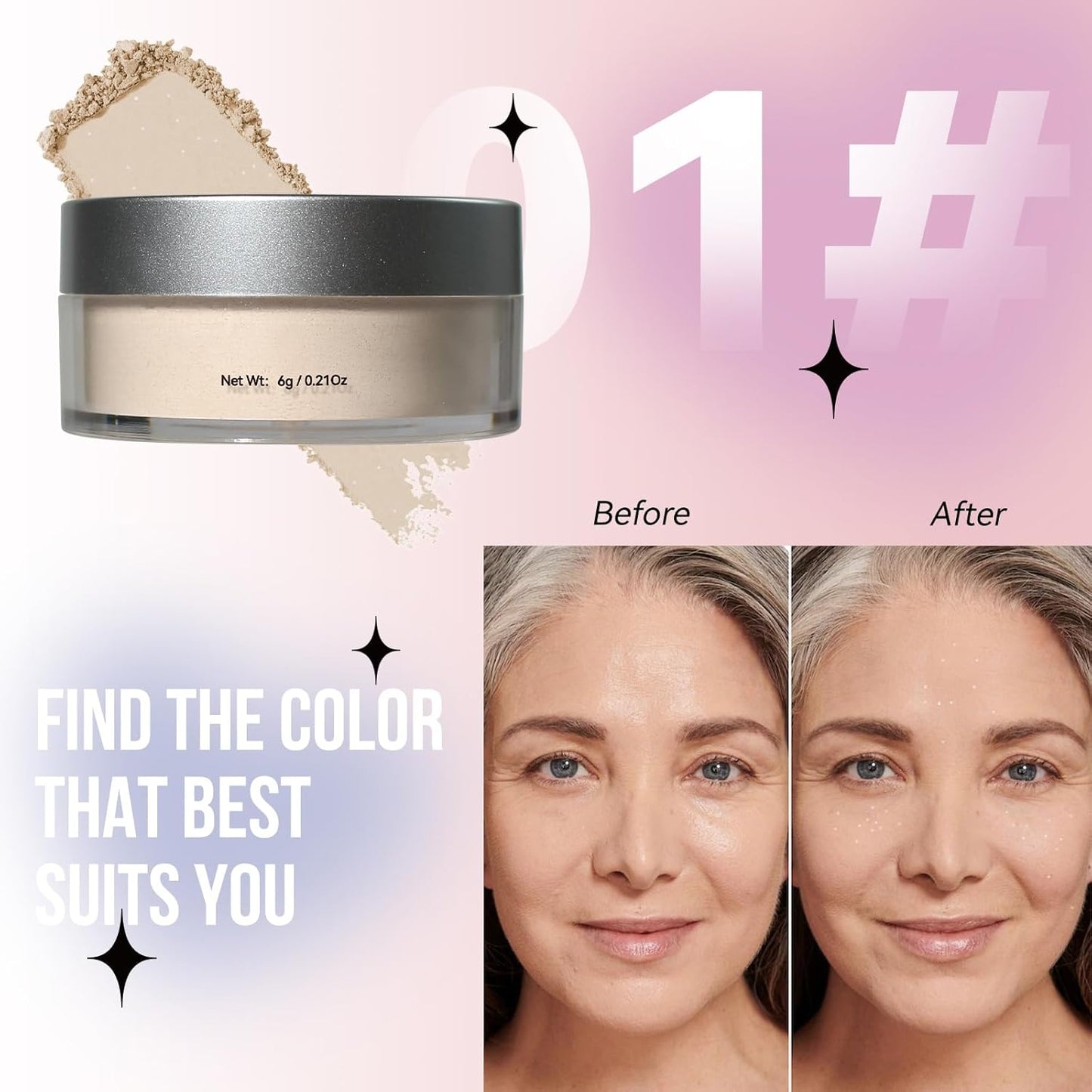 Loose Face Powder Glitter Setting Powder Matte Finishing Powder Shine,Long-lasting,Lightweight,Sets Foundation Makeup