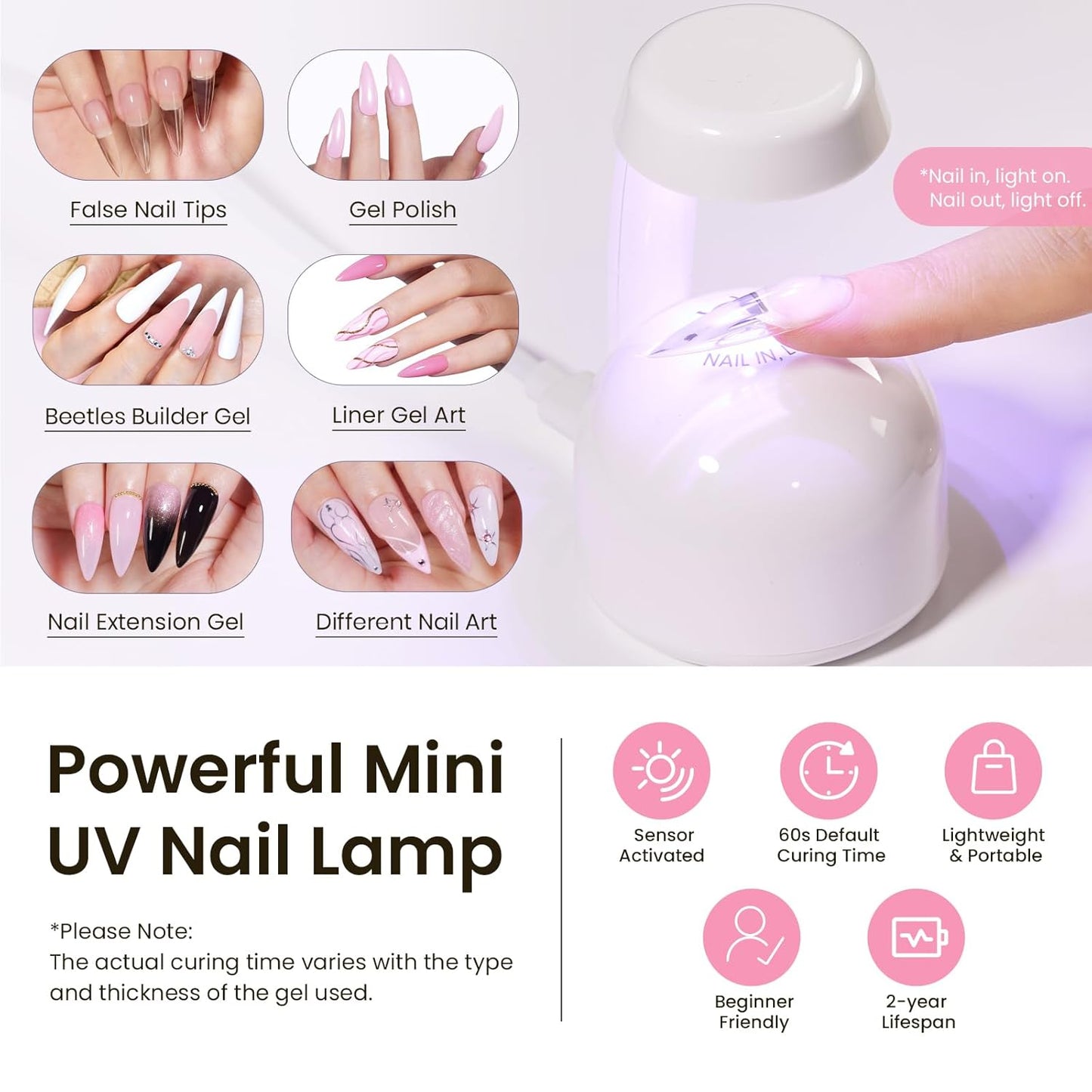 Beetles Tipex Instant Apex Nail Tips Kit Halloween Nails, Stiletto Long, 224pcs 16 Sizes, with Tipex UV Nail Glue Mini Nail Lamp,Pre-Building Pre-Etched Strong Thicker Acrylic Nail Tips Set