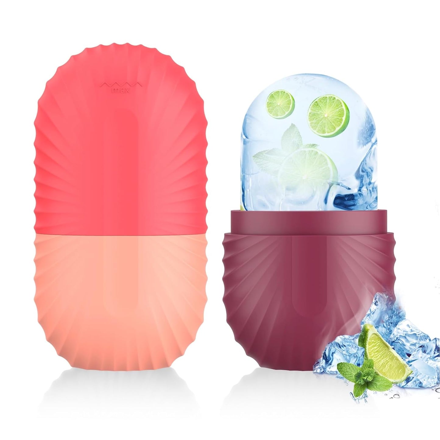 2pcs Ice Roller for Face and Eye, Silicone Ice Facial Roller Ice Holder, Face Ice Mold Skin Care, Face Icers Reusable Ice Cube Roller for Shrink Pores Anti Wrinkle Reduce Puffiness, Pink Rose