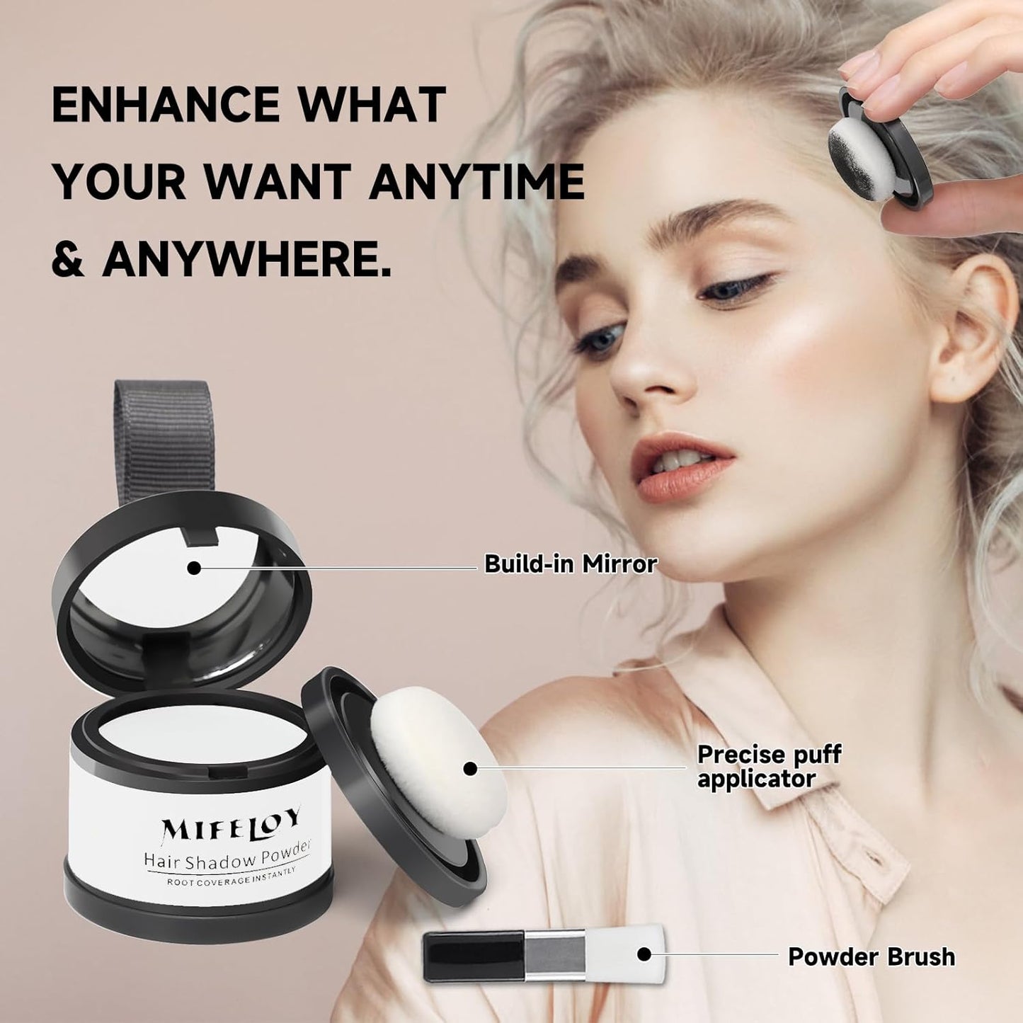 2 Pack Root Touch Up Shadow Powder, Gray Hair Cover Up, Women Color Root Coverage Powder for Thinning Grey Hairline, Men Instantly Concealer Hair Loss Beard Line Eyebrow, White