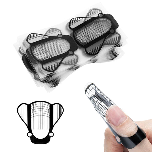 Nail Forms for Gel Builder Self Adhesive NailExtension Stickers for Poly nail Gel and Acrylic with Tip Sculpting NailForms Nail Art for Home & Salon (Black 100)