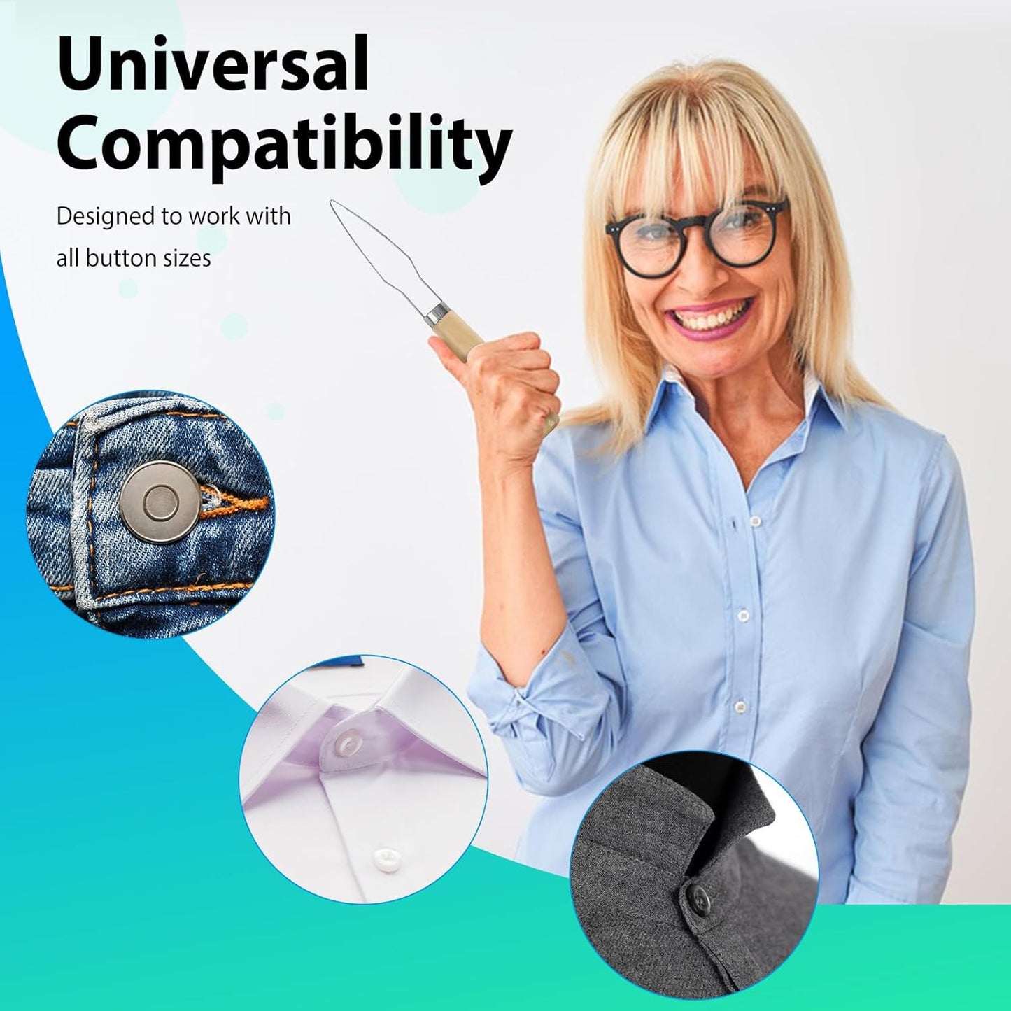 2pcs Button Hook Assist Device with Easy-Grip Wooden Handle for Shirts, Coats, Dresses - Ideal Button Aids for Arthritis & Limited Dexterity