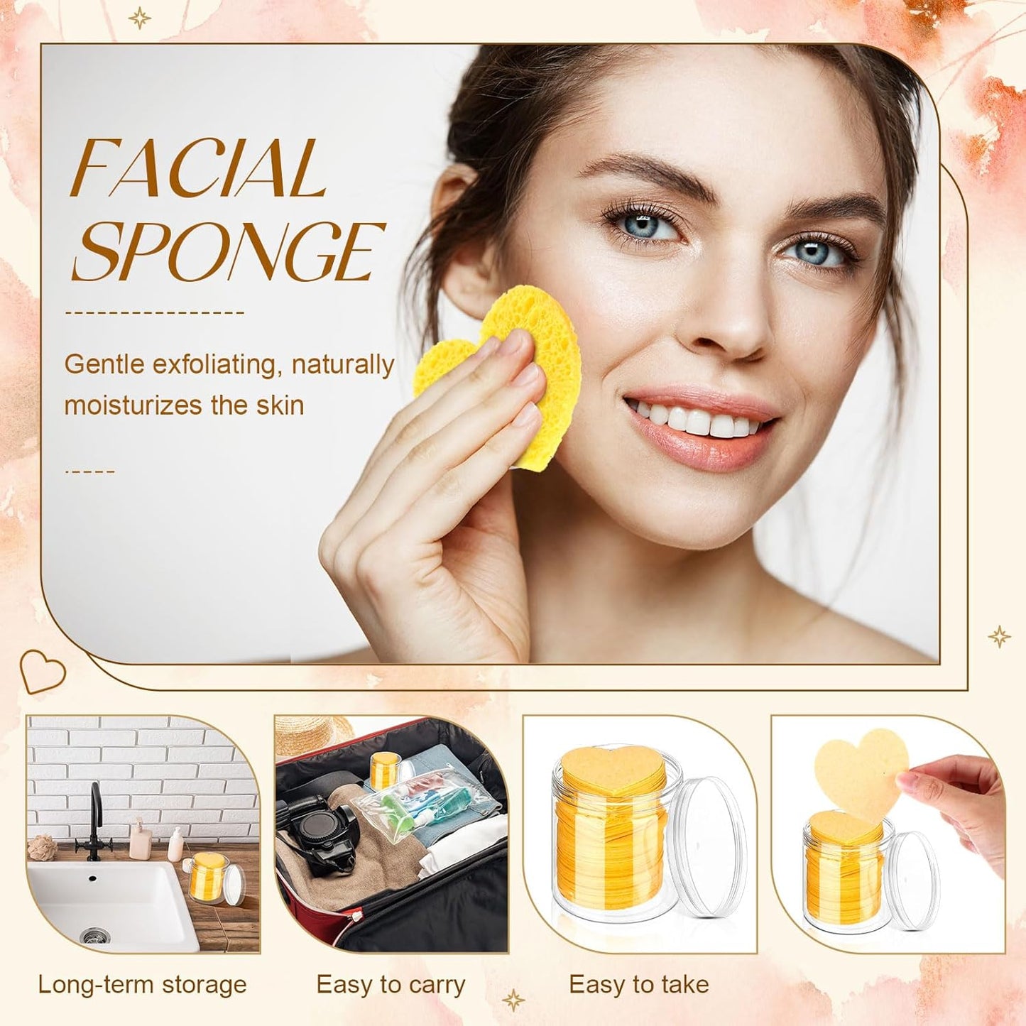 Loopeer 96 Pcs Compressed Facial Sponges with Container Disposable Face Sponge Pads for Washing Face Cleansing Exfoliating Esthetician Makeup Removal(Yellow)