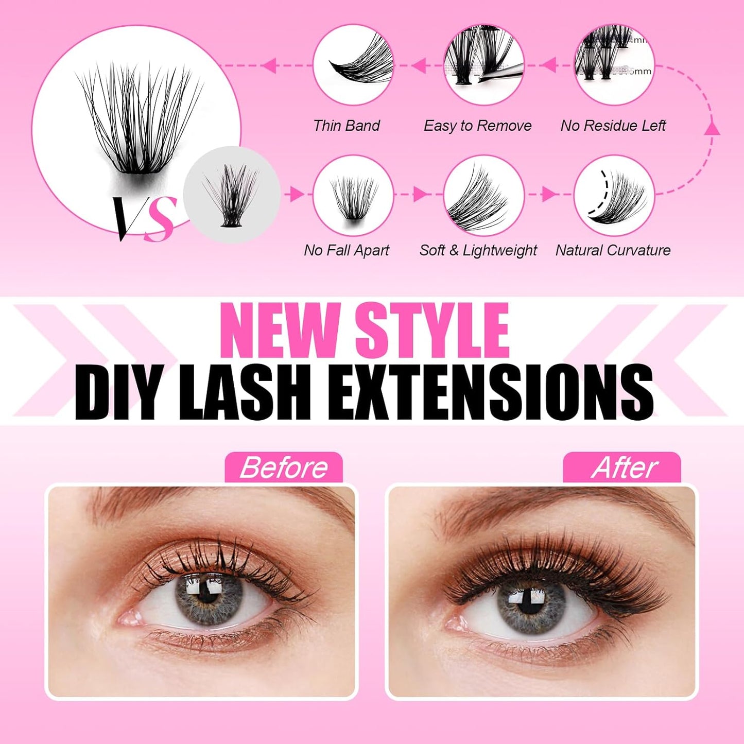DIY Lash Extension Kit Lash Clusters Kit 240 Pcs Lash Bond and Seal Cluster Lashes D Curl with Lash Tweezers for Eyelash Extension Kit at Home Individual Lashes Kit (Kit 40D-0.07D, 12-18mm)