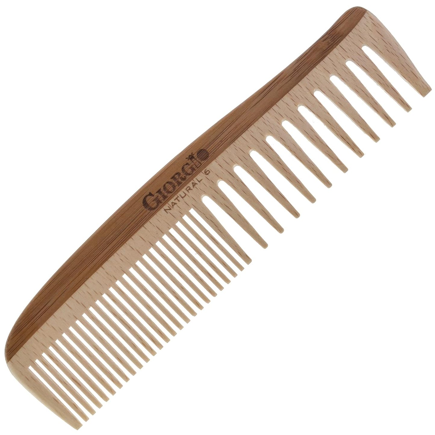 Giorgio GIONAT6 Natural Wooden Comb Hair Detangler - Half Fine Tooth and Wide Tooth Comb for Curly Hair, Bamboo and Beechwood Hair Combs for Thick Hair - Organic Wooden Hair Comb for Men and Women