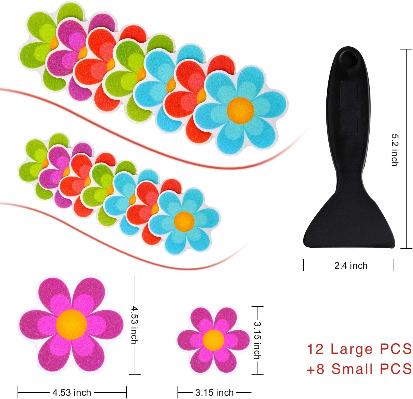 20 PCS Original Non Slip Bathtub Stickers, Shower Floor Non Slip Stickers Bright Flowers Appliques with Premium Scraper