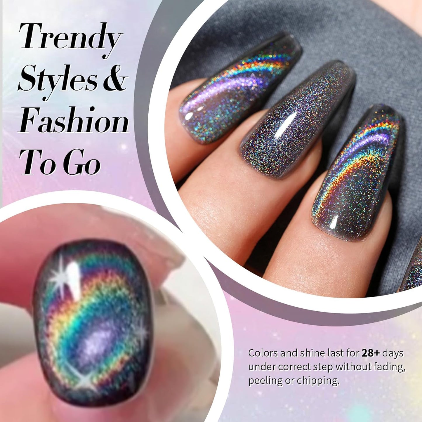Born Pretty Cat Magnetic Eye Gel Nail Polish Holographic Rainbow Cat Magnetic Gel, Black Glitter Magnetic Soak Off U v Nail Gel Diy Art for Girls Women 15ML