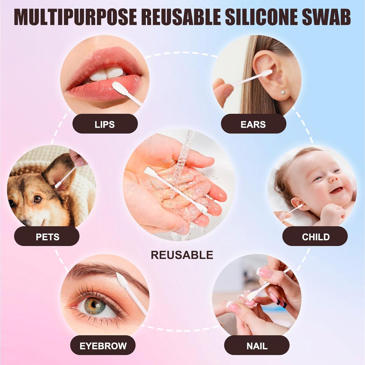 Reusable Cotton Swabs for Ear Cleaning - The Sustainable and Sanitary Alternative to Single-Use Q Tips - Zero Waste and Easy to Clean - Comes with a Convenient Travel Case Holder - Blue and Pink