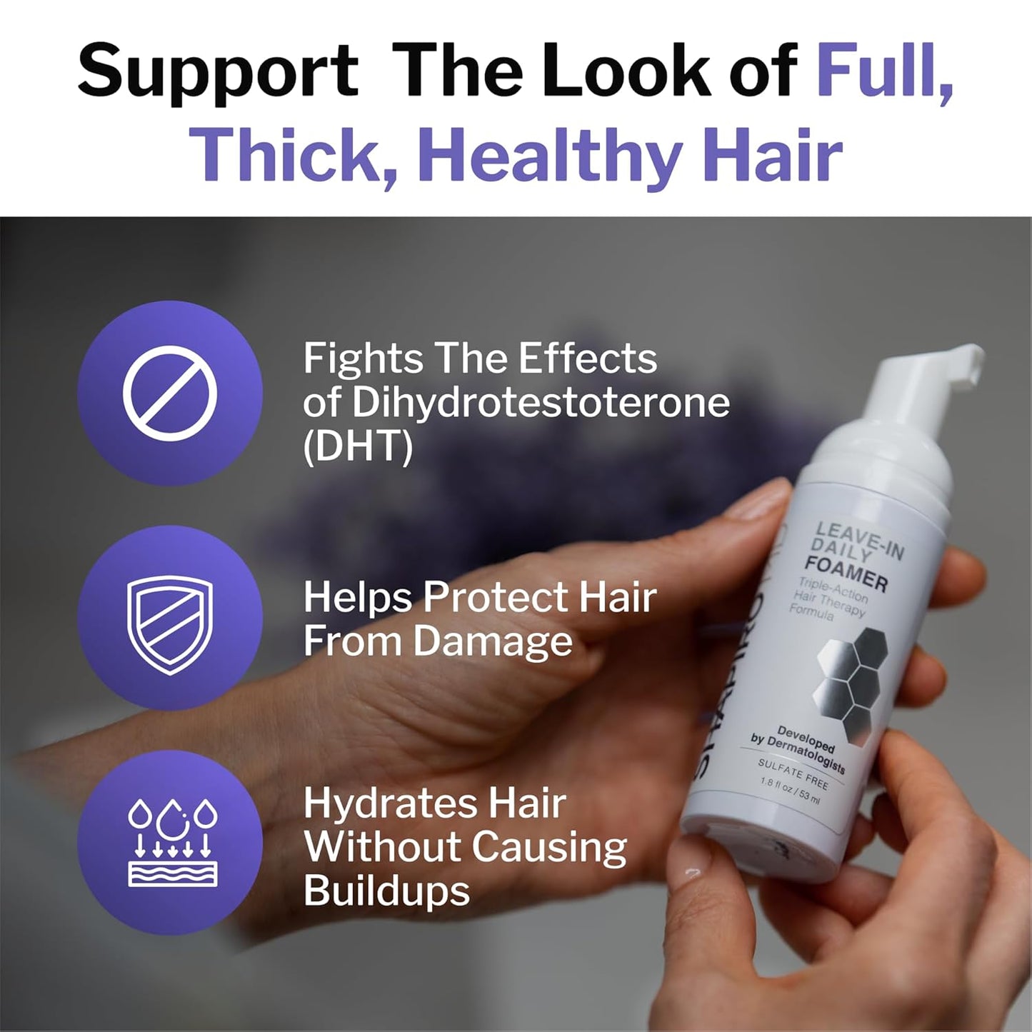 Shapiro MD Hair Growth Experts Hair Loss Leave-In Daily Foam, DHT Fighting Vegan Formula for Thinning Hair Developed by Dermatologists, Experience Healthier, Fuller, 2 Month Supply