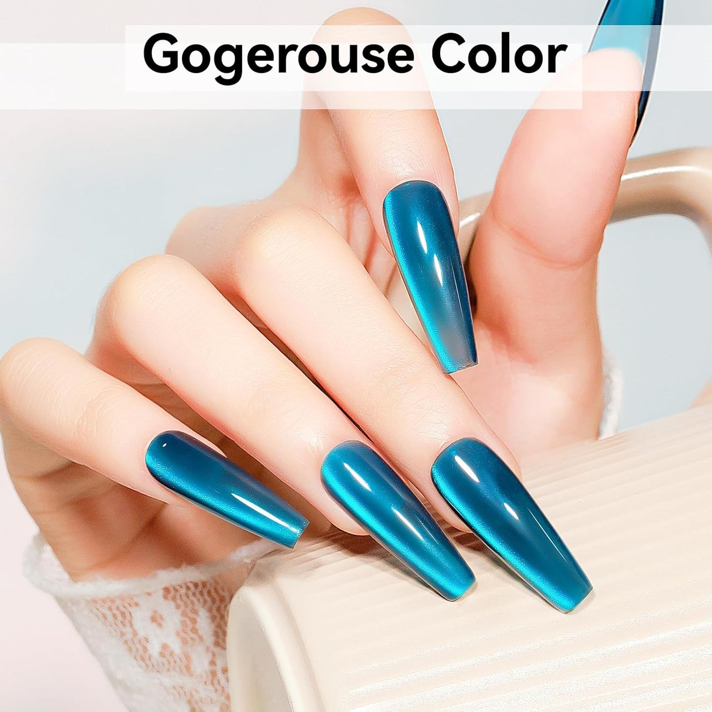 Cat Eye Gel Nail Polish, Sea Blue Jelly Glass Magnetic Nail Polish Magic Holographic Effect, Glitter UV Gel Sparkle Crystal Color for Nail Salon DIY At Home