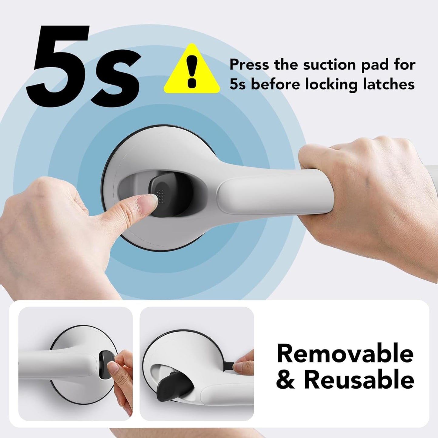 2 Pack 16 Inch Grab Bars for Bathtubs and Showers for Seniors, Heavy Duty Shower Handle for Elderly, Suction Cup Removable Handrails Handicap Bath Grip Bathroom Safety Grips (White and Black