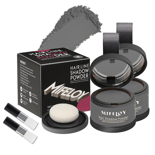 2 Pack Root Touch Up Shadow Powder, Gray Hair Cover Up, Women Color Root Coverage Powder for Thinning Grey Hairline, Men Instantly Concealer Hair Loss Beard Line Eyebrow, Gray