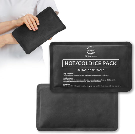 2 Pack Reusable Ice Packs for Injuries - Soft Ice Pack with Velvet Soft Fleece Fabric | Flexible Hot and Cold Gel Ice Pack Set- Cold Packs for Injuries, Knee, Back, Neck Pain - 10 x 6, Black
