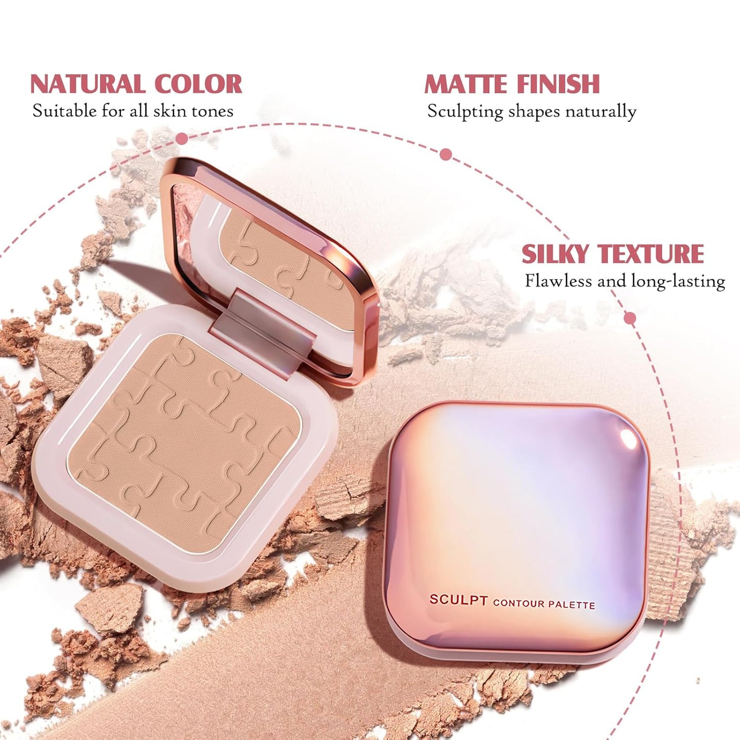 Contour Palette with Brush, Cream Contour Powder Palette Bronzer Powder Matte Bronzer Palette Cool Toned Contour Kit with Mirror for Face Sculpting Contour Makeup (#C02 Soft Brown)