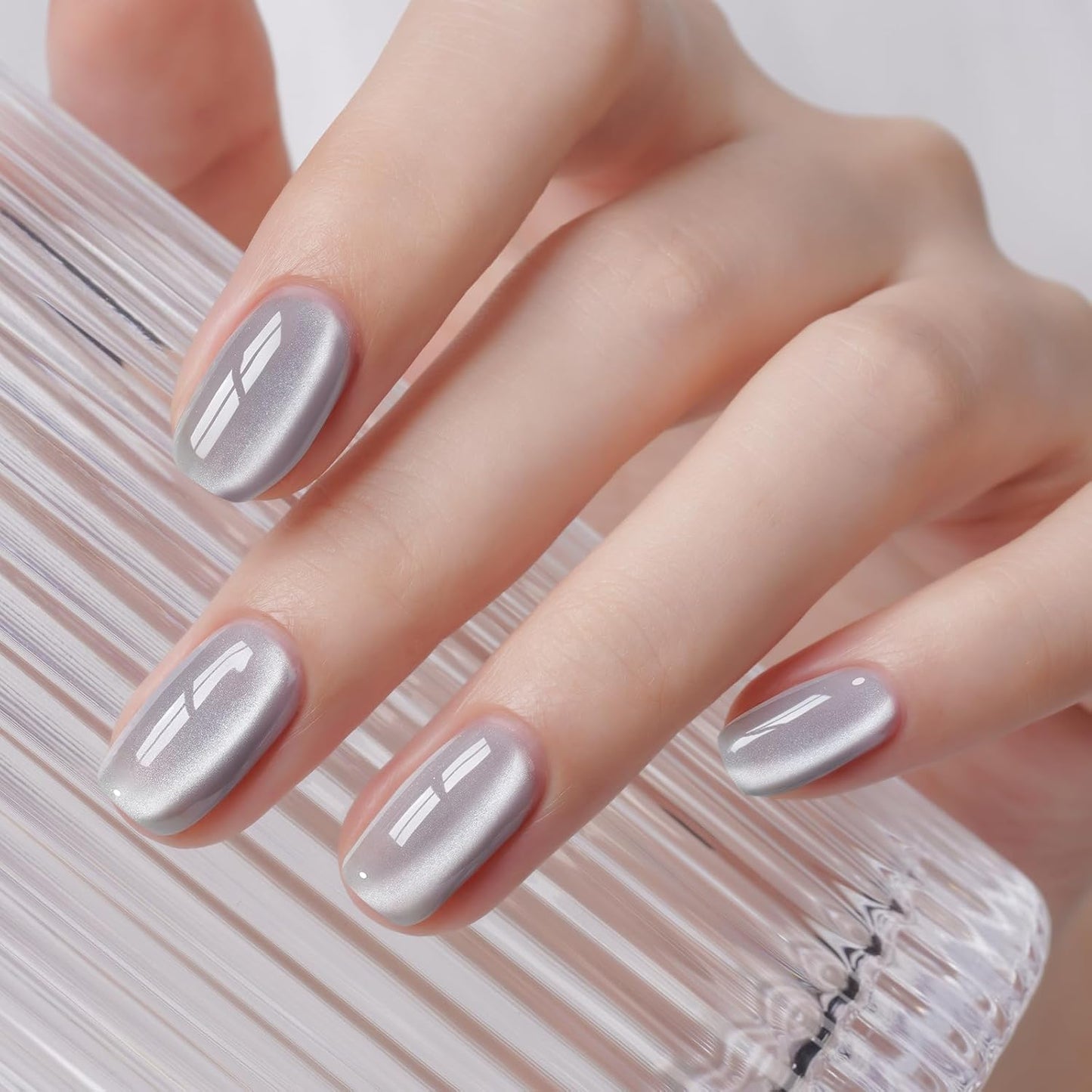 AILLSA Silver Cat Eye Gel Nail Polish Gray Glitter Crystal Polish with Magnet, Shimmer Clear Sparkle Nail Polish Reflective Translucent Jelly Color U V Gel Salon DIY at Home 0.5 OZ GF18