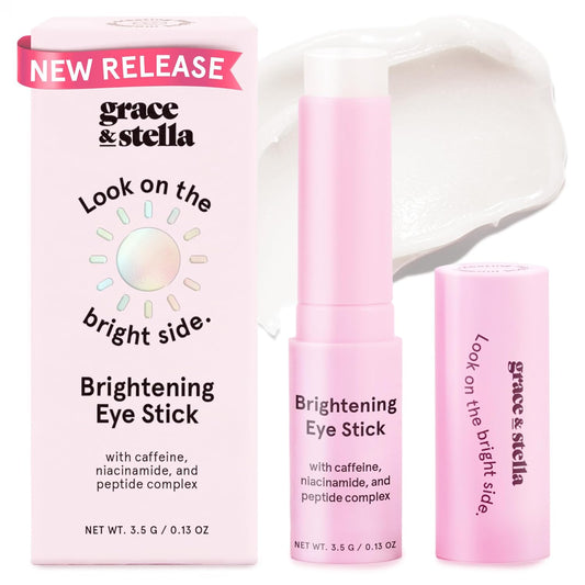 grace & stella Under Eye Brightener Balm Stick - Travel Essentials - Caffeine Eye Cream for Dark Circles, Puffiness, Wrinkles - Vegan Moisturizer Stick with Niacinamide, Hyaluronic Acid (0.13oz/3.5g)