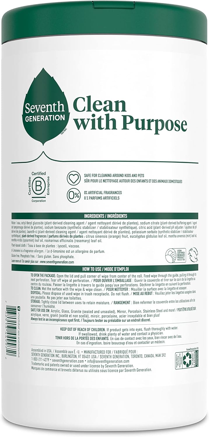 Seventh Generation Multi-Surface Wipes, Garden Mint scent, 70 ct, Pack of 6