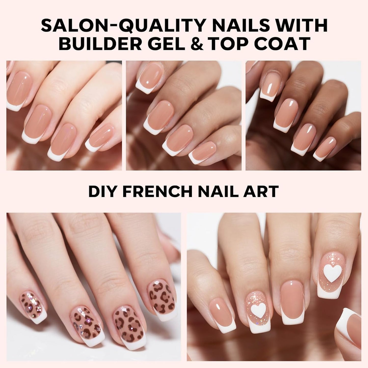 modelones French Tip Press on Nails, Short Square Fake Nails with Nail Box, Deep Nude Gel Nail Tips for Women, Soft Glue-On Nails for Natural Salon Look, DIY Nail Art Kit