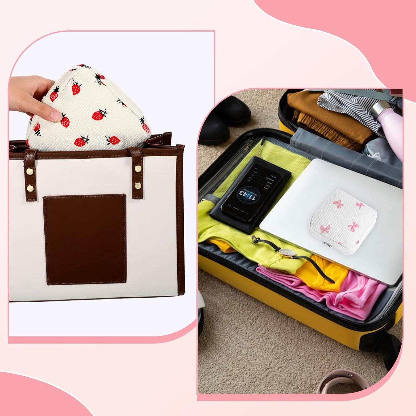 2 Pack Period Bag, Corduroy Cute Sanitary Napkin Storage Bag for Girls Women, Menstrual Pad Pouch Tampon Holder for Purse, Small Make Up Bags