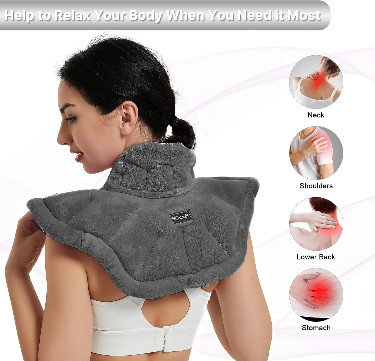 Neck Heating Pad Microwavable for Shoulders, Warmer Wrap Microwave Heating Pad for Neck and Shoulders for Pain Relief - Gray