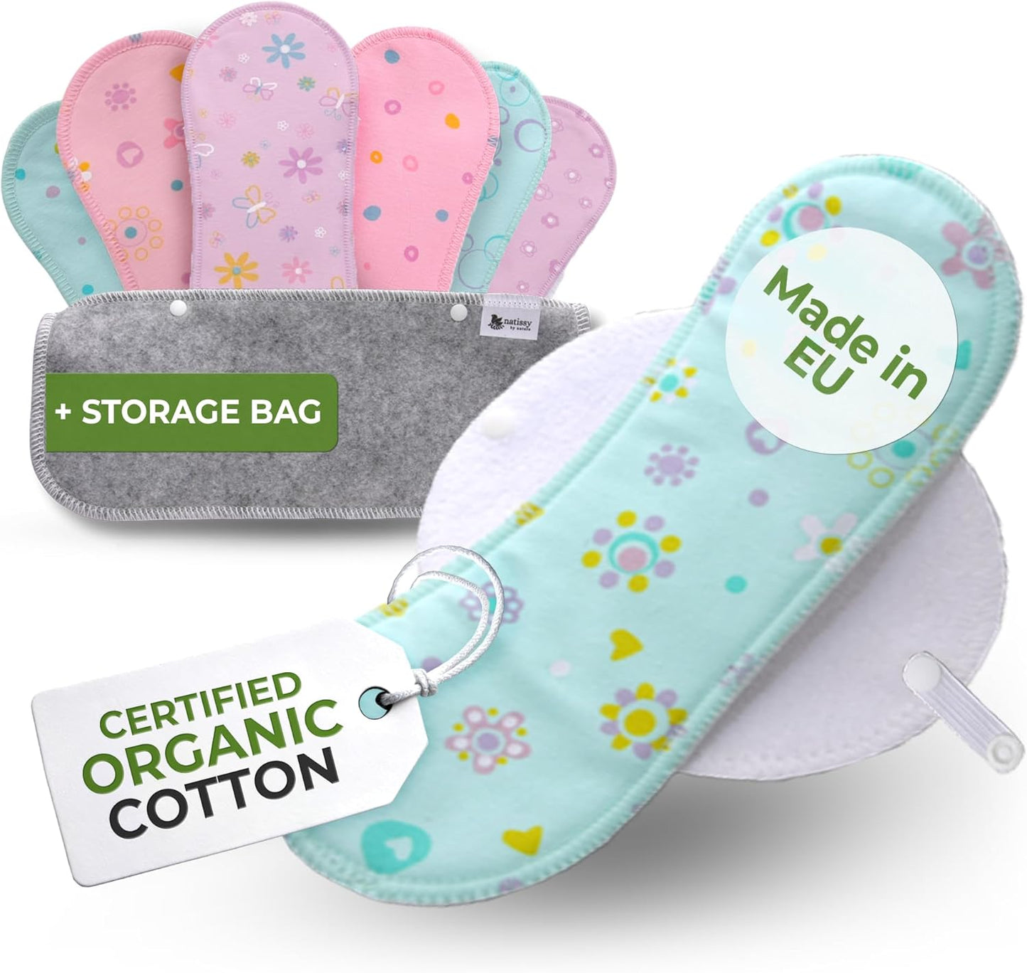 Made in EU - Ultra-Soft Reusable Panty Liners (Small, 7-Pack) – High-Temp Washable Cloth Panty Liners for Women & Teens – Breathable Organic Cotton Keeps You Fresh & Dry for Vaginal Daily Discharge