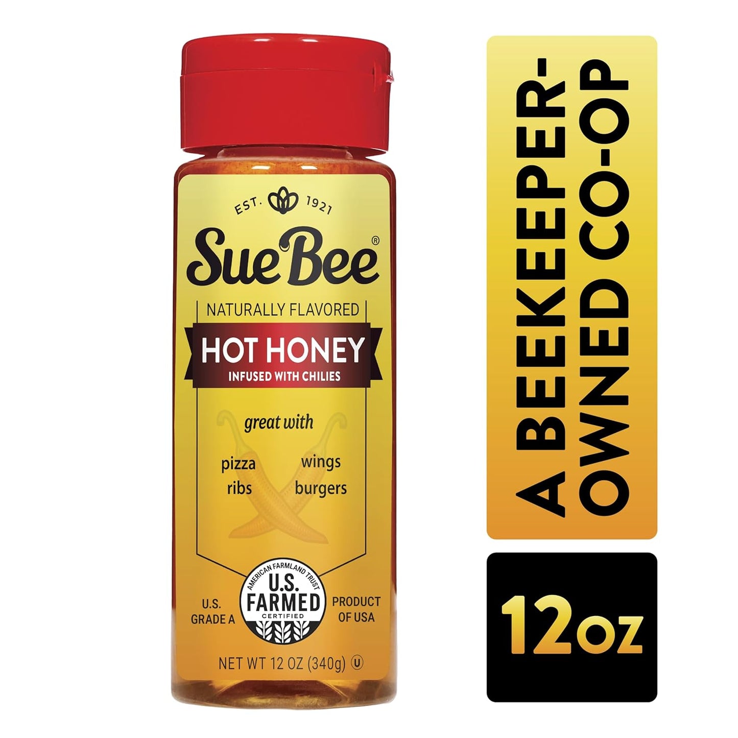 Sue Bee Naturally Flavored Hot Honey Chili Infused For Ribs, Wings, Burgers, 12 oz