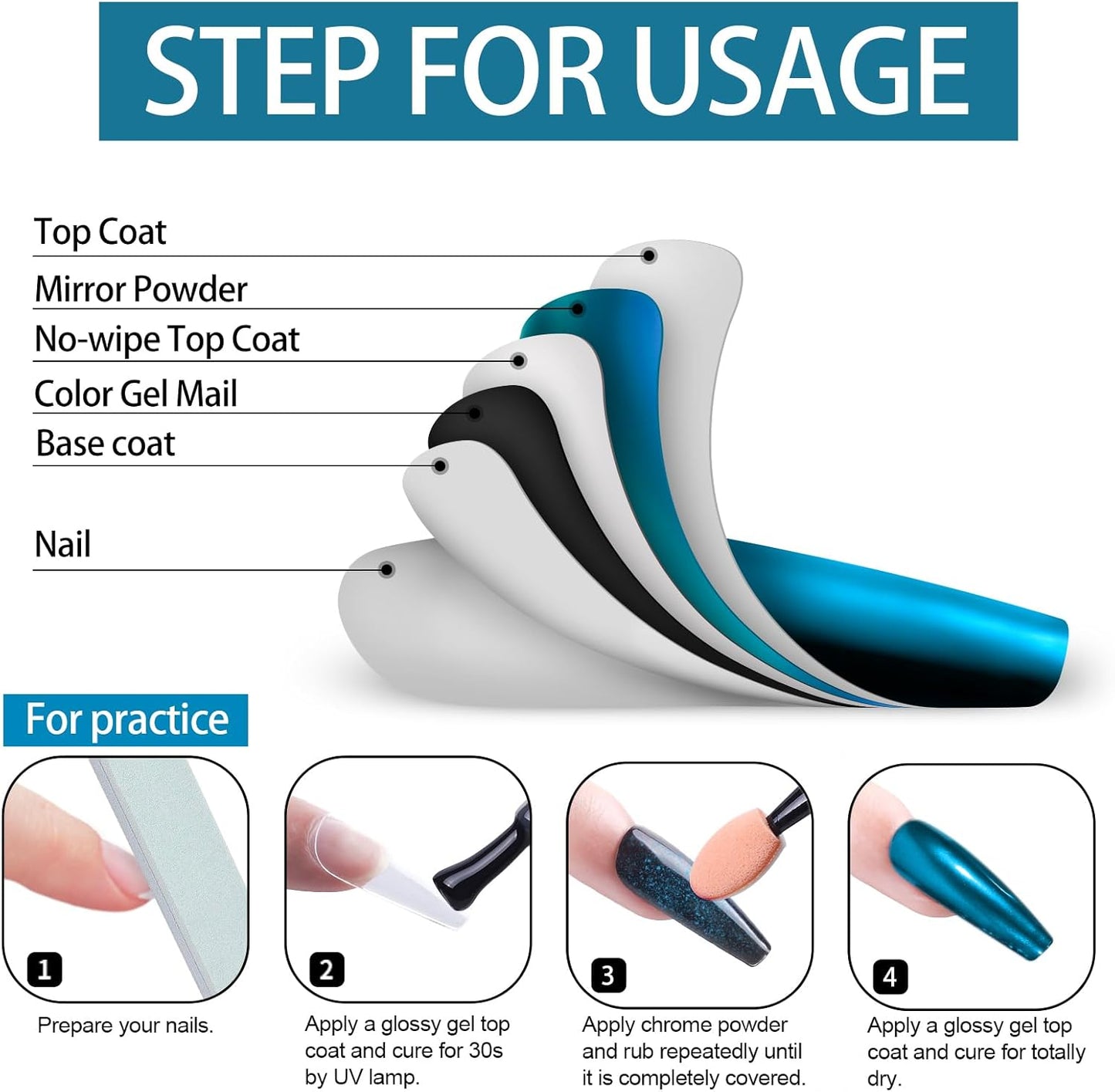 Artdone Chrome Nail Powder, Lake Blue Iridescent Aurora Powder Metallic Mirror Effect Pigment Pearlescent Mermaid Pigment Pearl Glitter Dust Kit, Nail Art Decoration, Resin Craft