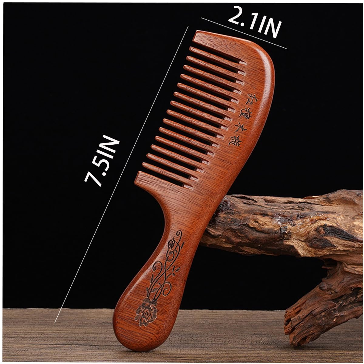 Wooden Hair Comb Set, Wide Tooth and Fine Tooth Detangling Combs, Brown, 2 Pack (One Size)