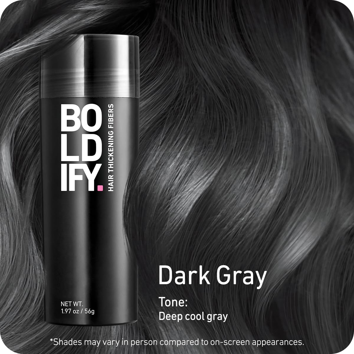 BOLDIFY Hair Fibers (56g) - Fill In Thinning and Fine Hair for an Instantly Fuller, Thicker Look - 14 Shades for Women & Men - Dark Gray