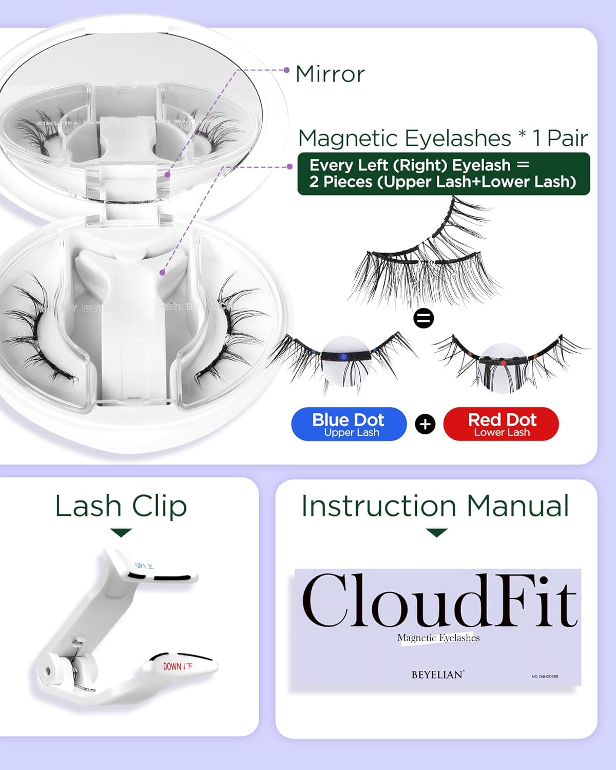 BEYELIAN Magnetic Eyelashes with Applicator Kit, Portable Soft Magnetic Lashes Reusable, No Glue Needed Soft Magnetic Manga Lashes for Eye All-In-One Box (Lightweight & Comfortable)