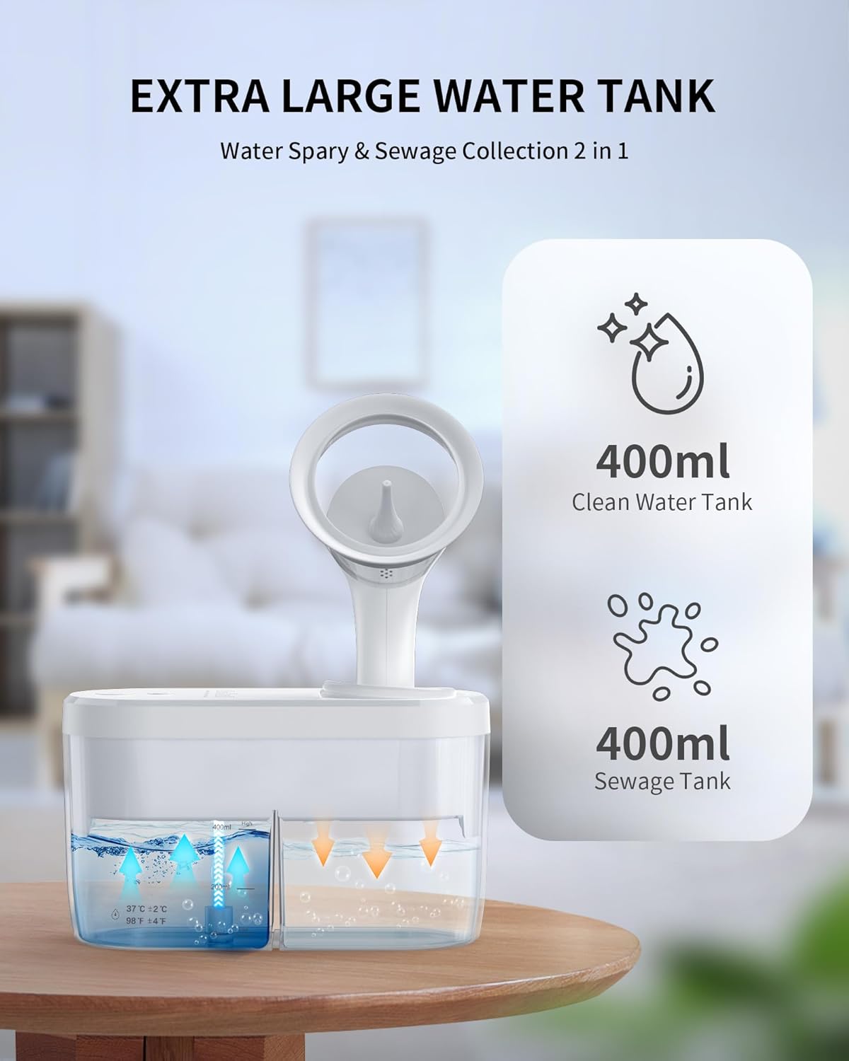 Electric Ear Wax Removal Kit - Water Powered Ear Irrigation System with Sewage Collection, 4 Clean Modes, Safe & Effective, 3 Ear Tips for Adults