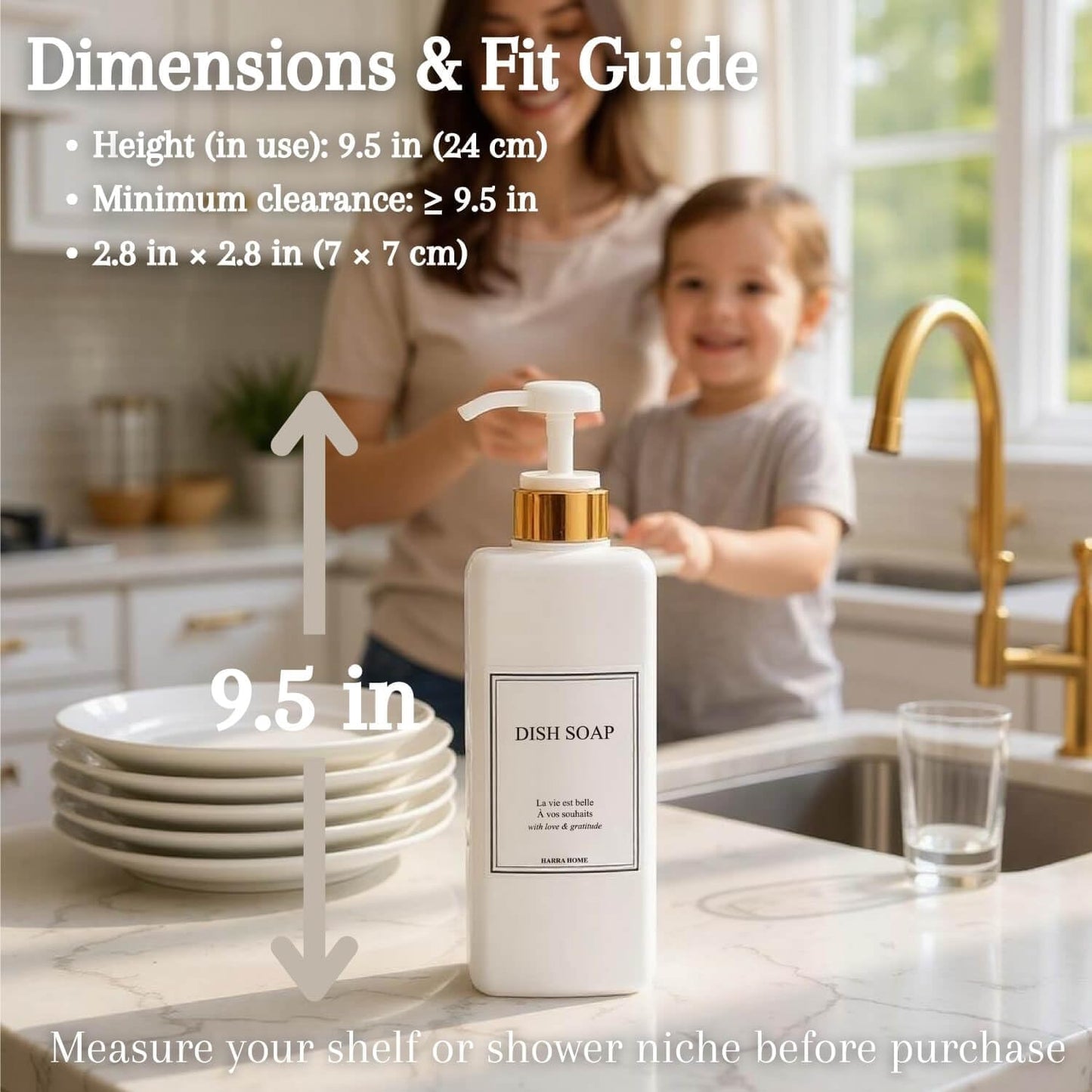 Modern Gold Design Large 27 oz Shampoo and Conditioner Dispensers - Empty Plastic Refillable Pump Bottle Set for Bathroom Shower Soap Dispenser, Set of 3 (White)