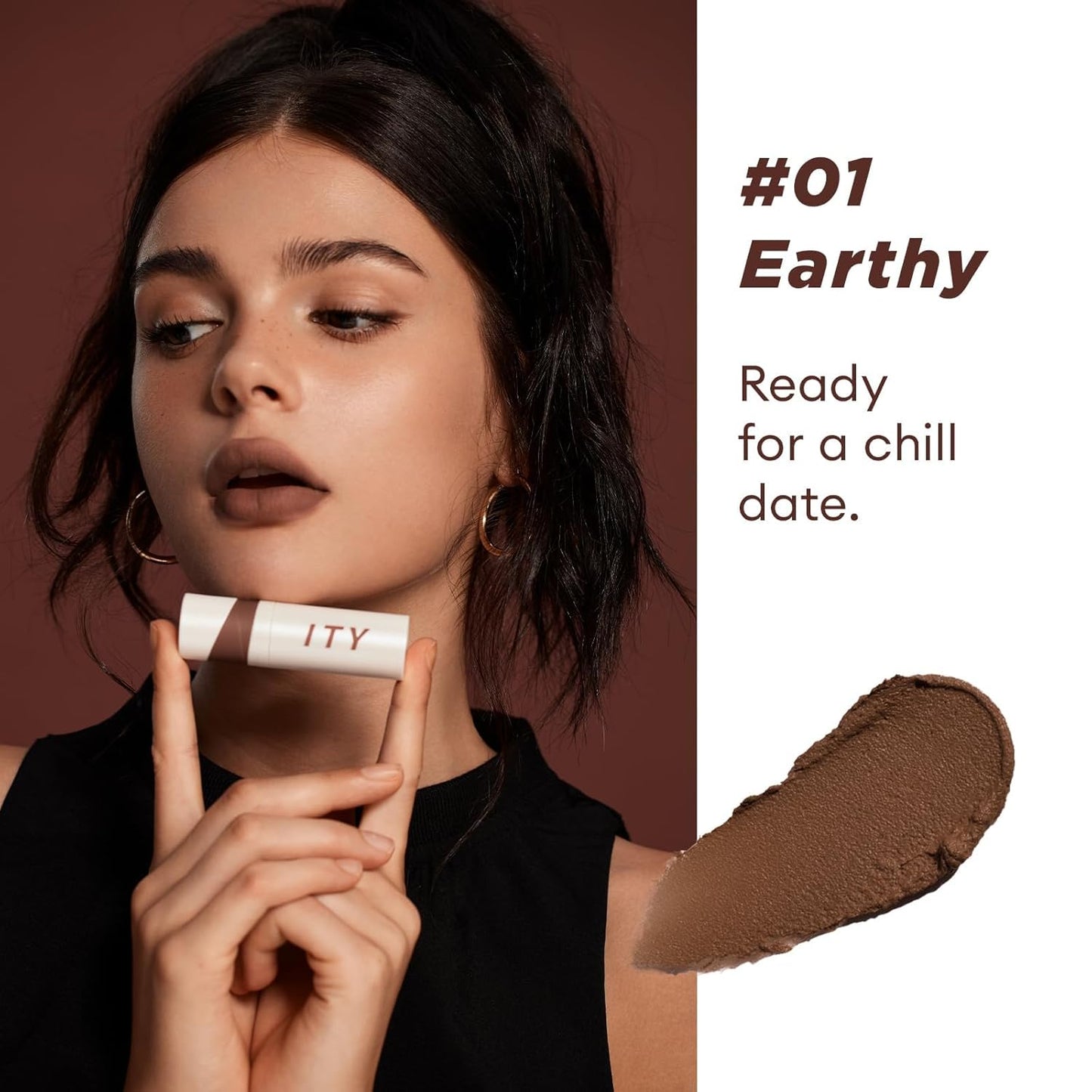 ITY Velvet Matte Finish Lip Stain-Mousse Textured Lip Clay, Red Shade, Conceals Lip Lines, Rich Pigment Lip Tint Lipsticks, 0.14 oz (4g) in Earthy, Ginger.