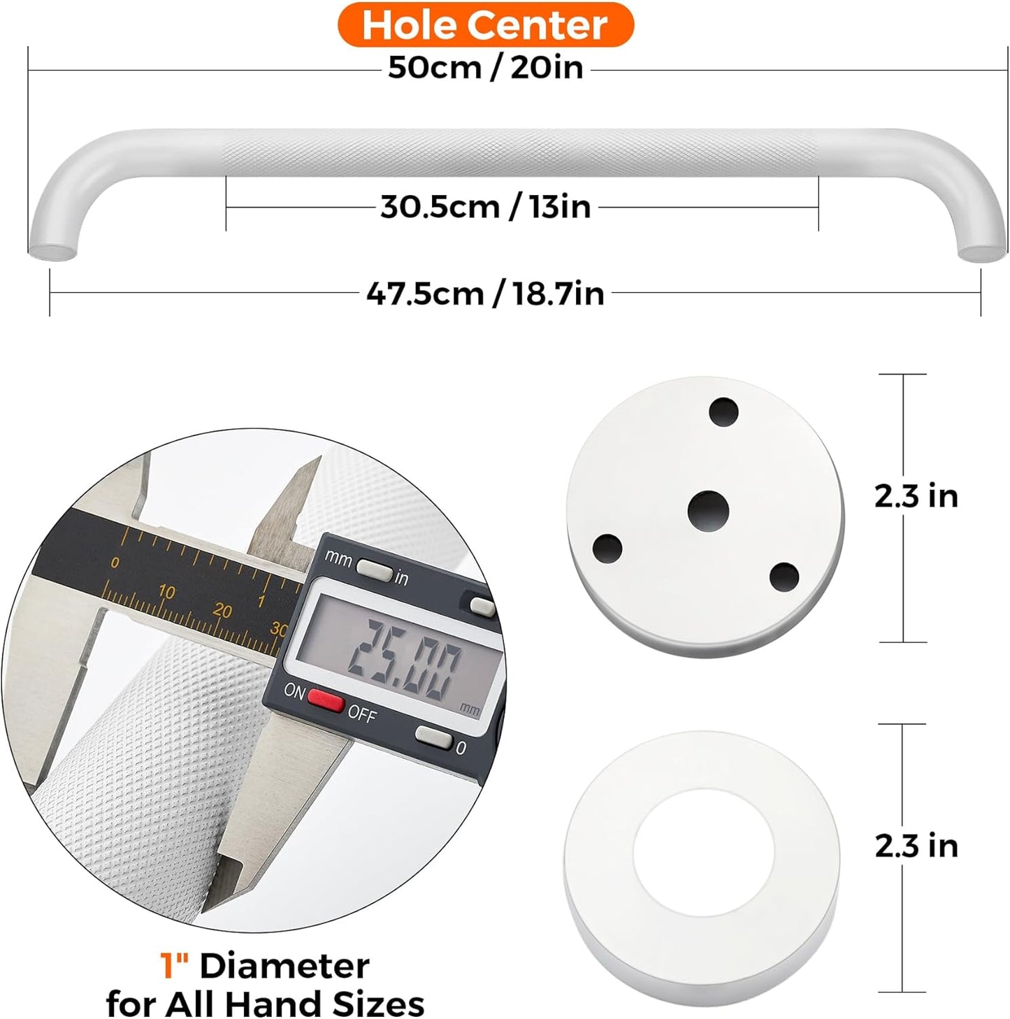 Grab Bars for Shower, 2 Pack 20-Inch Anti Slip Shower Handles for Elderly, Safety Shower Grab Bar, Stainless Steel Handicap Grab Bars for Bathroom (White 1" Diameter)