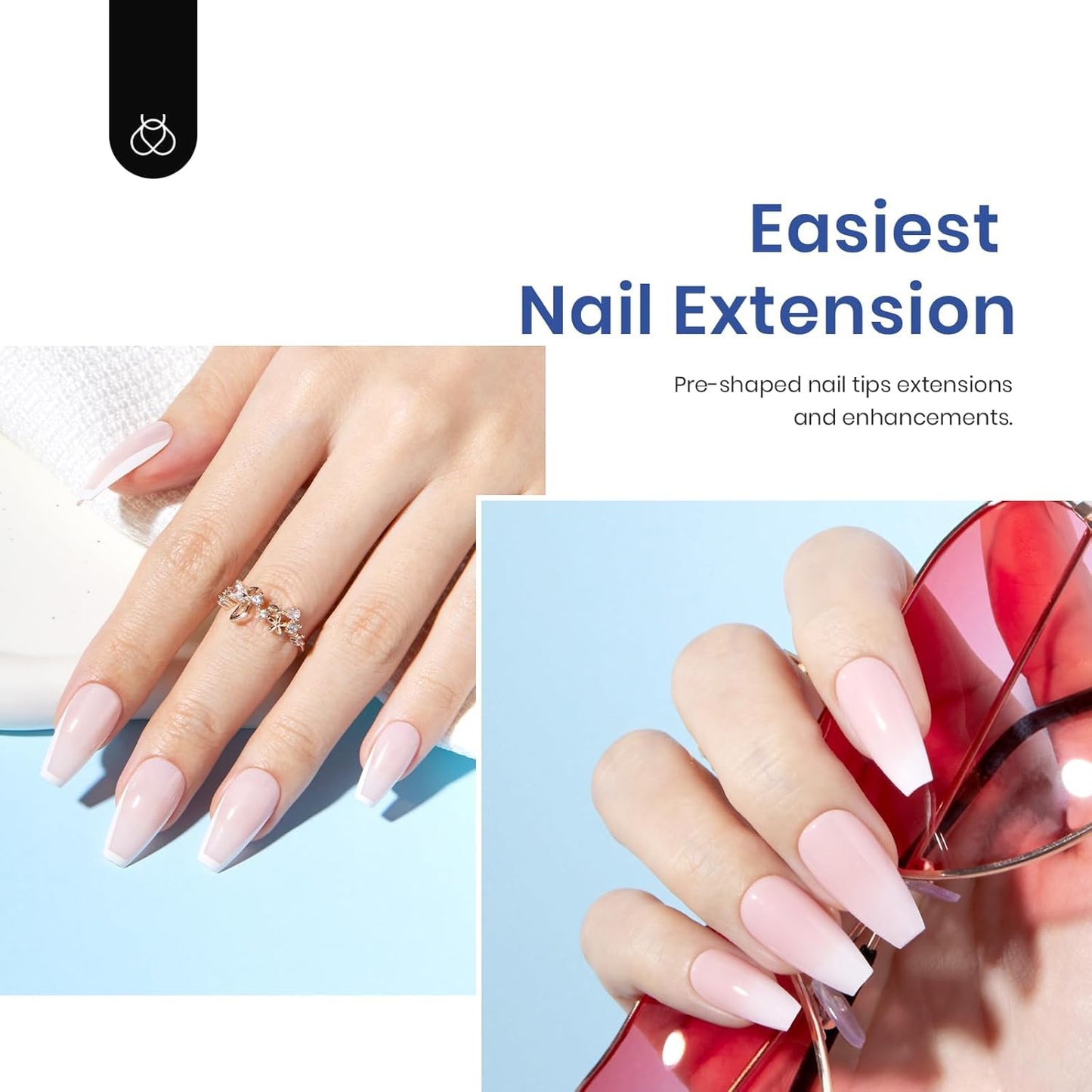 Beetles Soft Gel Nail Kit Medium Coffin Easy Nail Extension Set 5 In 1 Nail Glue Base Coat with Pre shaped Nail Tips and Led Nail Lamp Acrylic Nail Clipper Gifts for Women