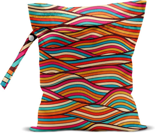 Wave Wet Bags 12x10 Inch, Colorful Wave Waterproof Travel Laundry Bags, Washable Reusable Wet Dry Bag for Swimsuit Pool Beach Diapers Dirty Yoga Gym Clothes, Travel Gifts for Women Friend Travelers