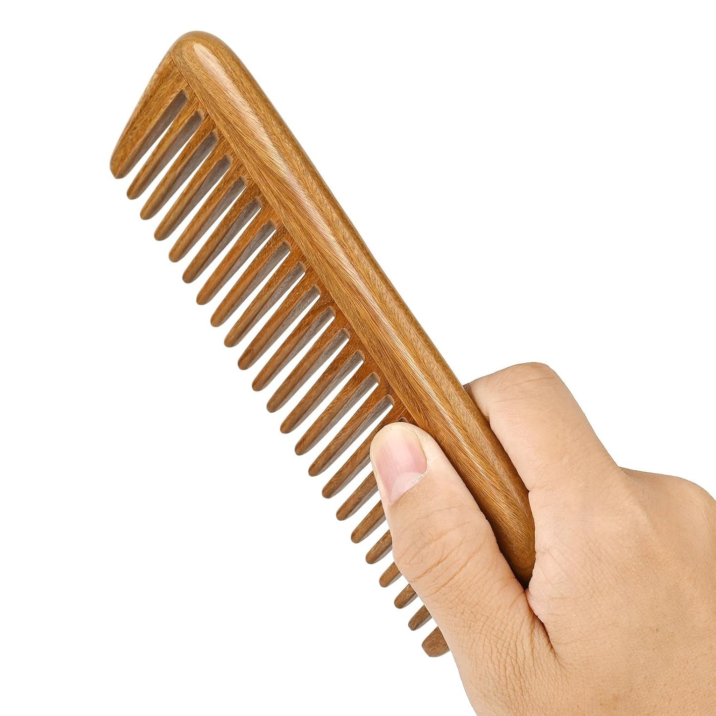 Onedor Handmade 100% Natural Green Sandalwood Hair Combs - Anti-Static Sandalwood Scent Natural Hair Detangler Wooden Comb (Wide Tooth Pocket Comb)