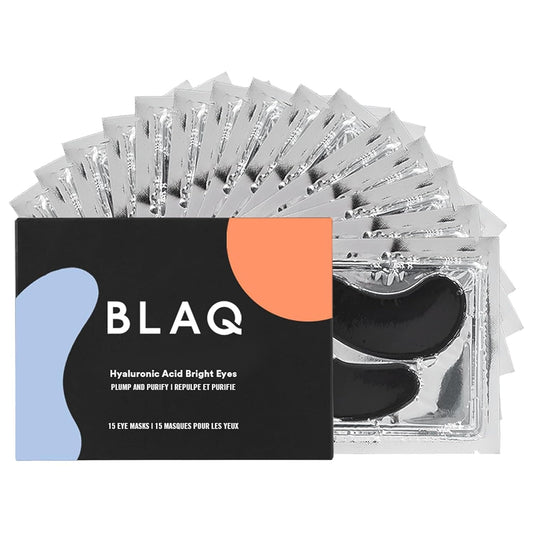 BLAQ Eye Mask, Eye Masks for Dark Circles and Puffiness, Under Eye Mask with Red Algae and Activated Charcoal, Vegan and Cruelty-Free Under Eye Masks, 15-Pack, Hyaluronic Acid Bright Eyes