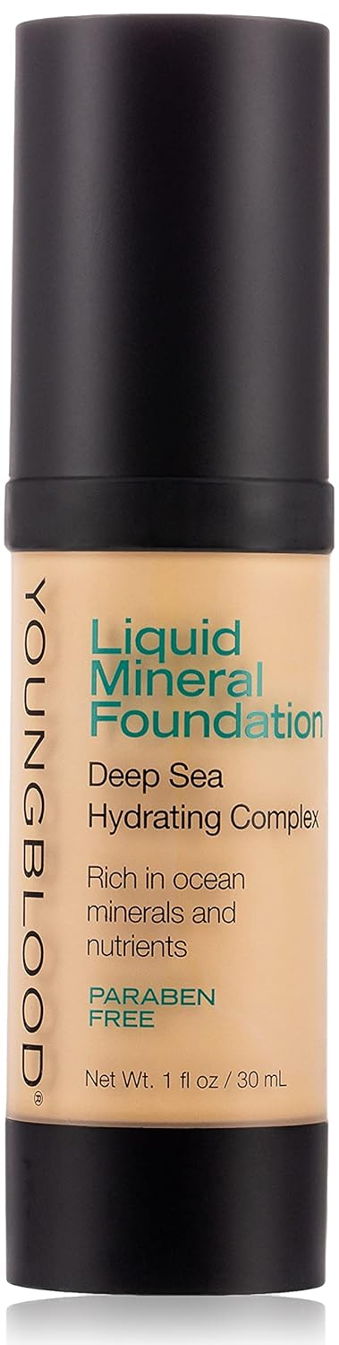 Youngblood Liquid Mineral Foundation, Shell, Dewy, Lightweight, Full Coverage, Vegan, Cruelty Free, Gluten-Free