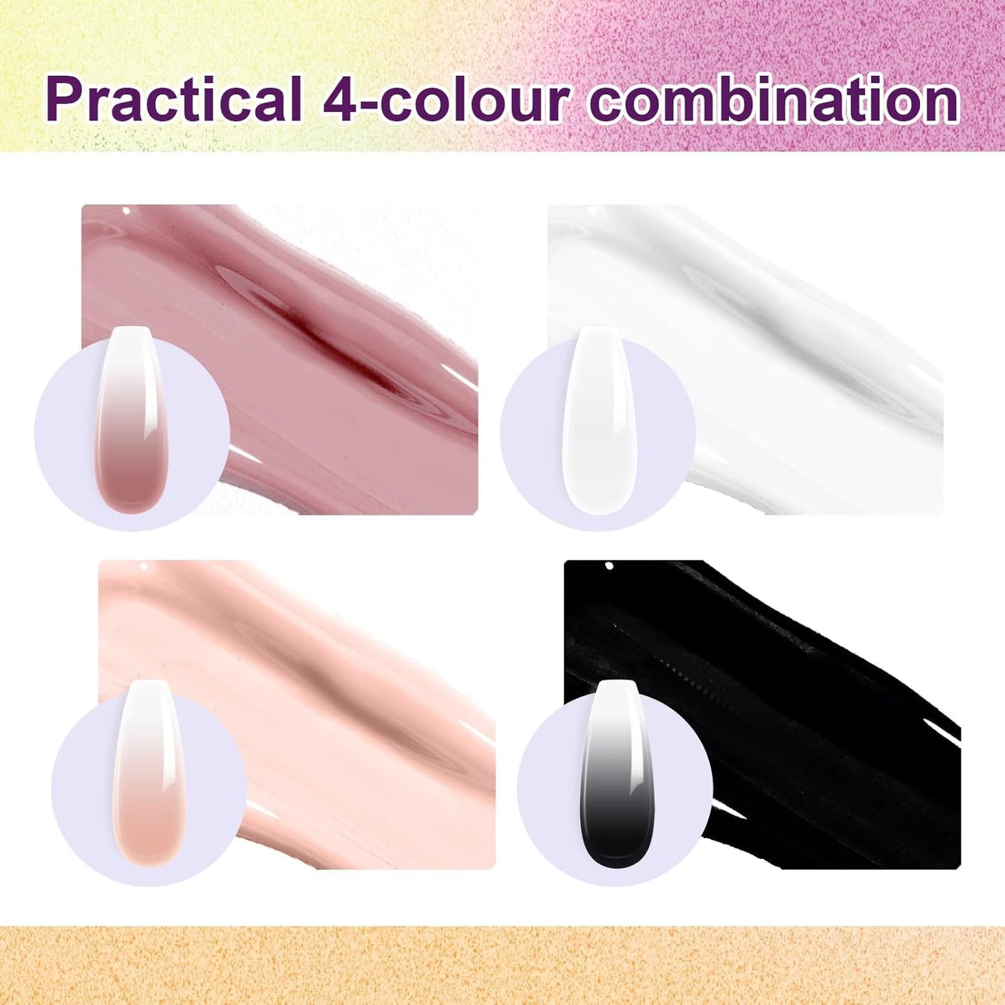 Gradient Painting Gel, 4 Colors Ombre Gel Nail Polish Include White Nude Almond Black Sponging for Pigment Pat Nails French Manicure Soak Off UV DIY Nail Art Essentia Set