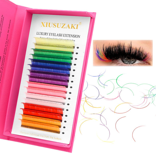 Eyelash Extensions Colored Lashes Extension 0.07 C Curl Lashes 12mm Classic Lash Extensions Soft Individual Lashes 16 Rows Natural False Eyelashes Volume Lashes Professional Use(Colored,0.07-C,12mm)