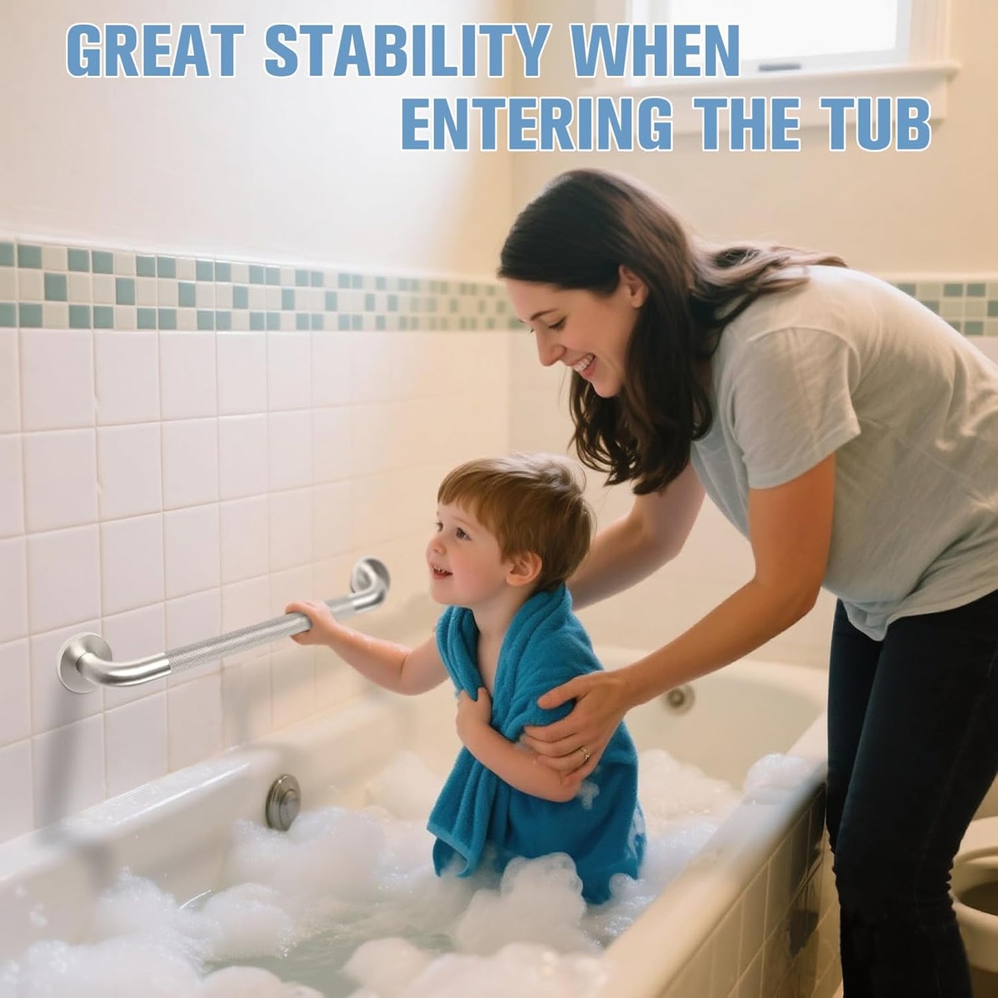 Grab Bars for Bathtubs and Showers 2 Pack 16'' Safety Grab Bar, Heavy Duty Shower Handle Bath Handrails for Seniors and Elderly, Bathroom Safety Grip