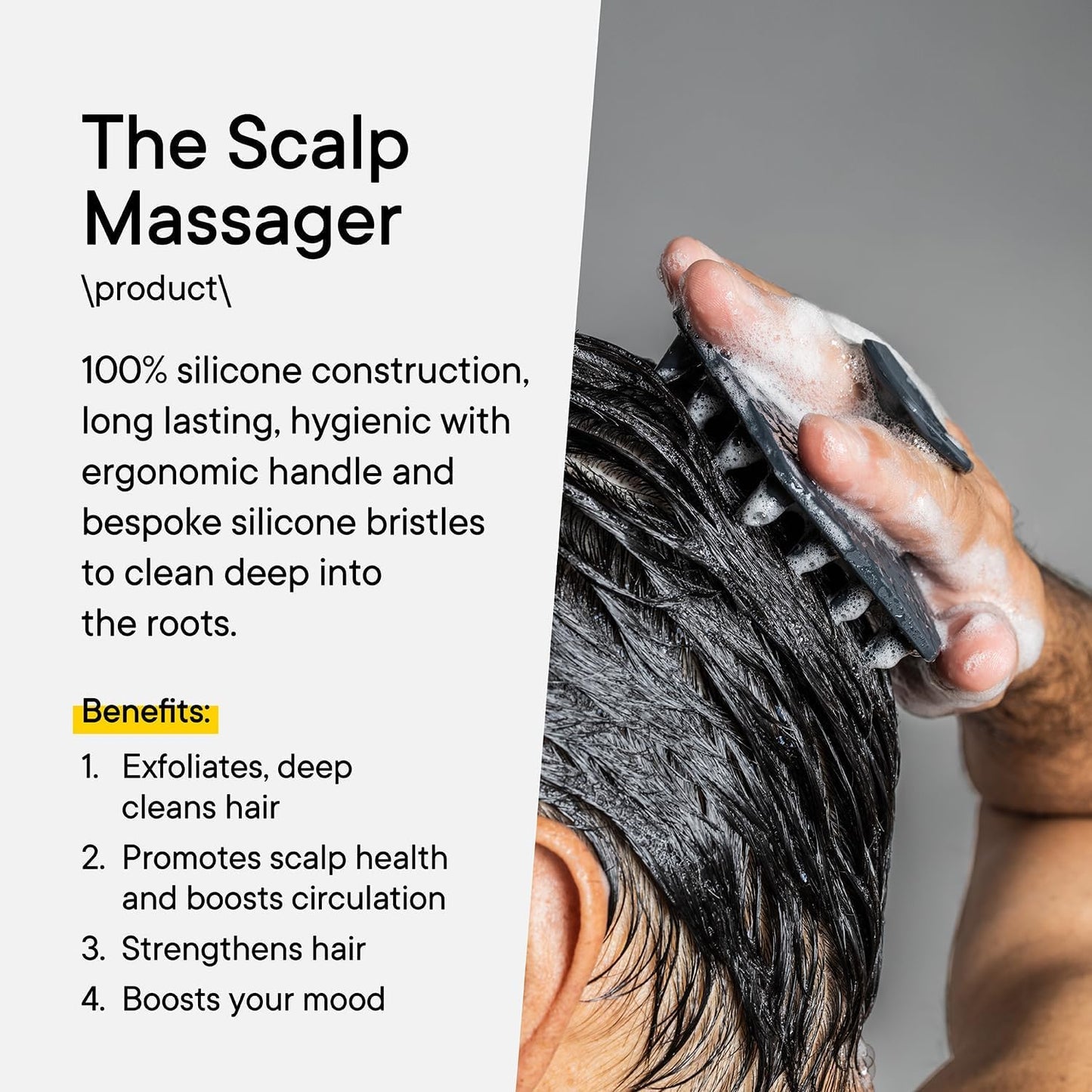 TOOLETRIES Scalp Scrubber - Silicone Exfoliating Hair Scrubber for Men, Bath & Shower Accessories - Durable Scalp Massager That Boosts Circulations & Strengthens Hair - Charcoal