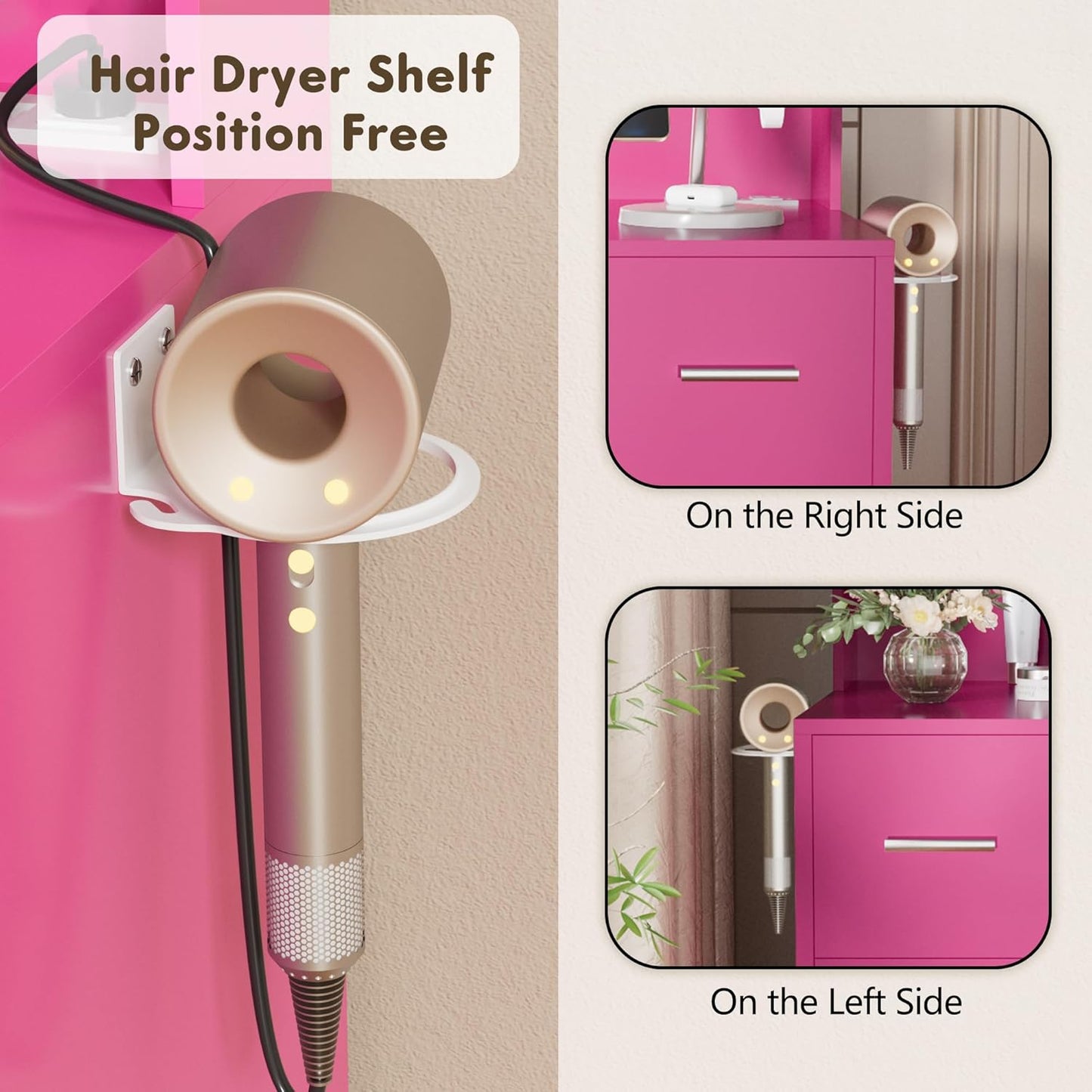 YESHOMY Vanity Desk with Mirror, Power Outlet and 10 Lights, Makeup Table with 7 Drawers, 3 Color Modes Available for Bedroom, Rose Red