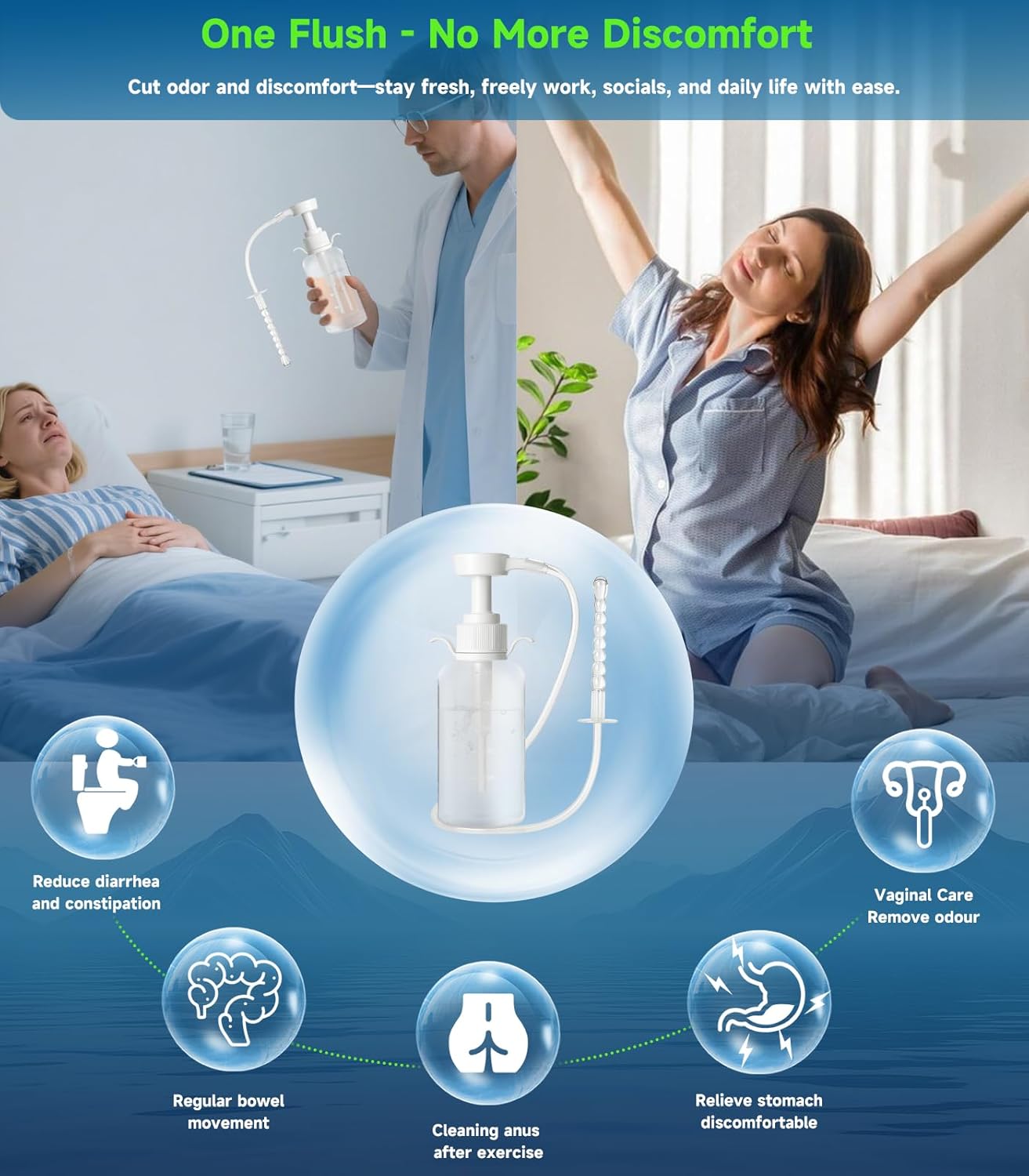 Vaginal Douche Cleaner - Anti Back-Flow Anal Douche Vagina Cleaning Kit, Enema Kit for Colon Cleansing,Manual Pressure and Nozzle Tips Enemas for Vaginal Douche for Women (330ML)