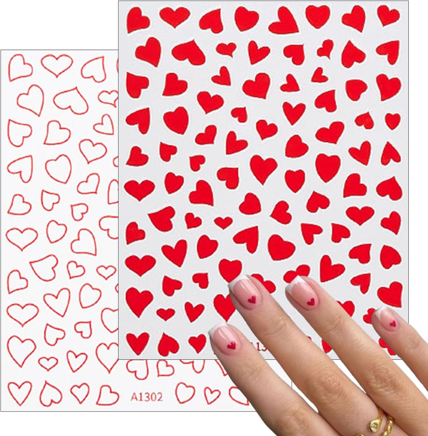 6 Sheets Valentine's Day Heart Nail Art Stickers Decals 3D Self-Adhesive Nail Decals Cute Red and Black Hollow Out Heart Nail Supplies for Women and Girls Valentines DIY Manicure Decorations