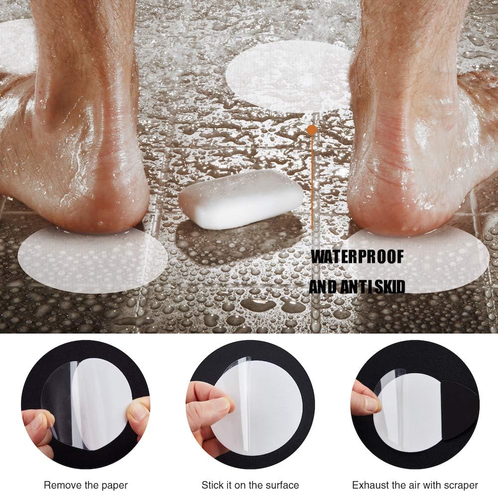 36PCS Bathtub Stickers Non-Slip, Safety Shower Treads Adhesive Appliques with Premium Scraper (White)