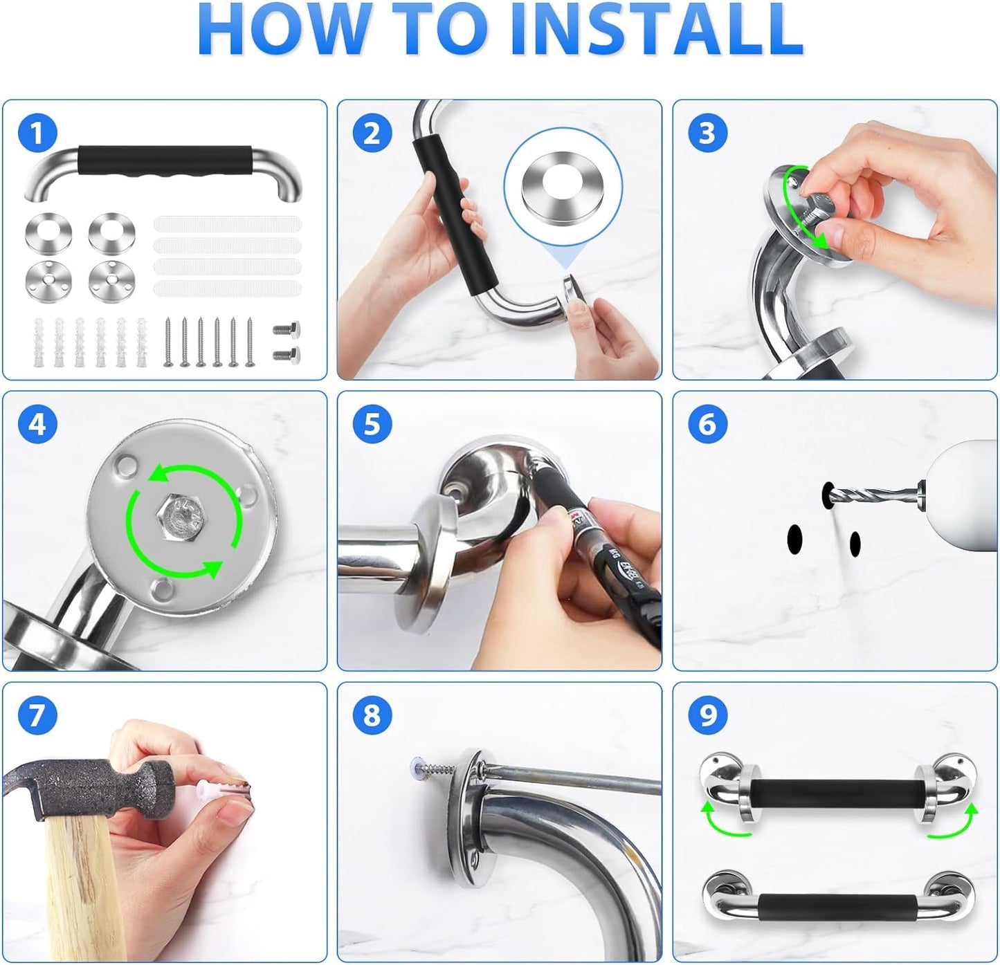 2 Pack 18 Inch Grab Bars for Bathtubs and Showers, Anti Slip Handicap Grab Bars for Shower, Safety Bath & Toilet Rail for Elderly Senior, Shower Handle Disability Assist Bathroom Handrail