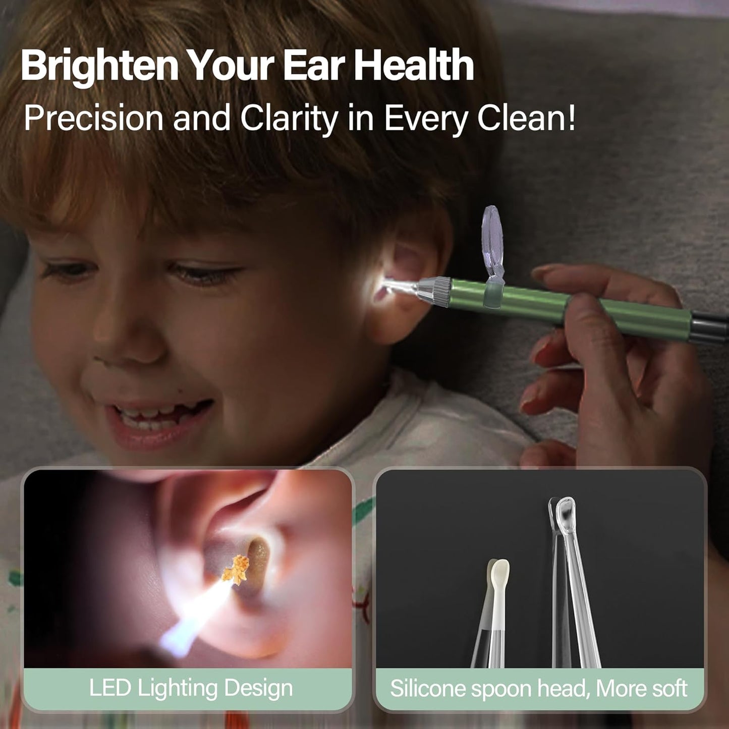 15 Pack Ear Wax Removal Tool Kit with Light - LED Ear Cleaning Kit, Ear Wax Removal for Kids and Adults, Ear Cleaning Tool, Ear Picker Spoon & Ear Tweezers & Spiral Spring Ear Spoon Green