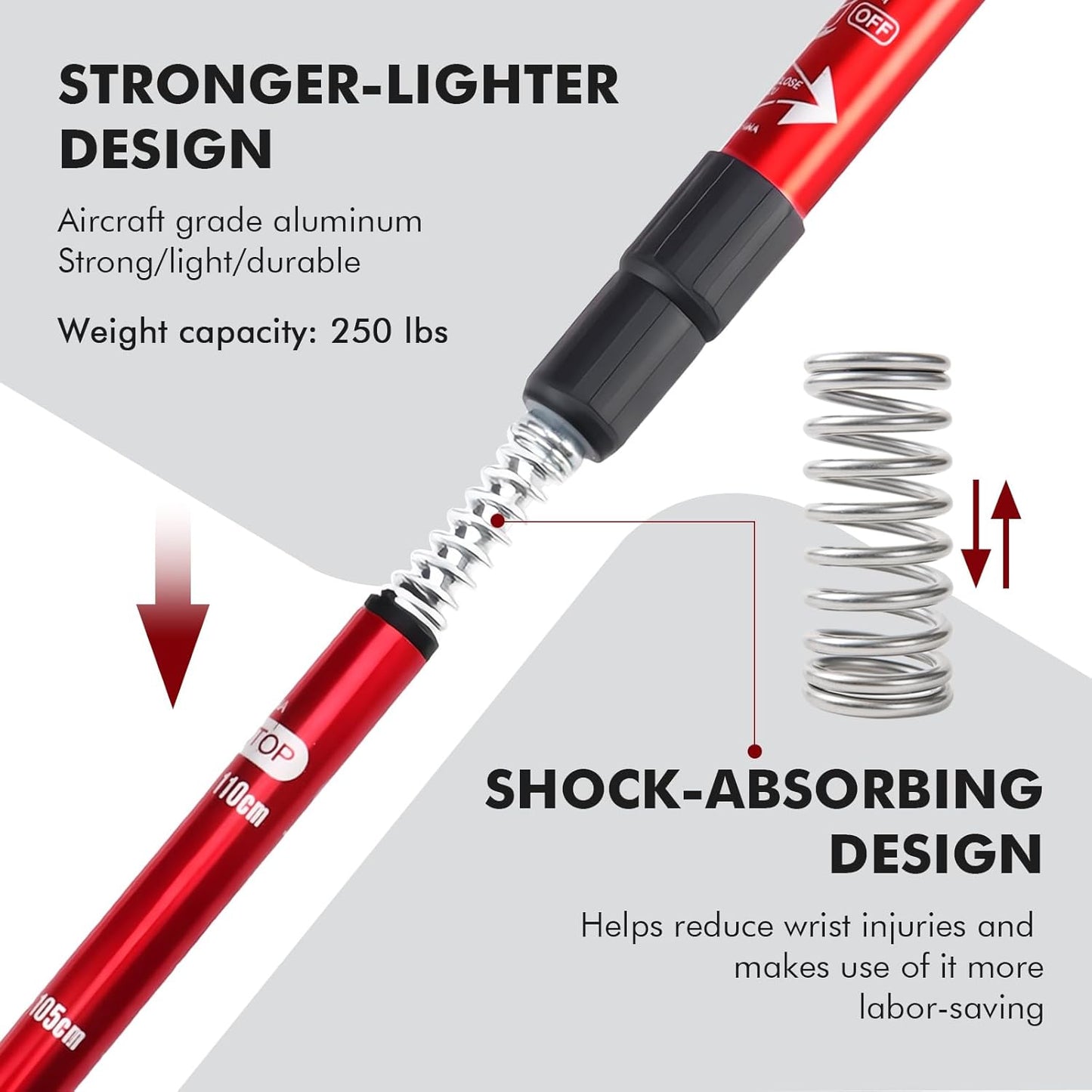 Telescopic Walking Cane 43 Inch with Anti-Shock & T-Grip Handle - 7075 Aluminum Quick Lock Trekking Pole, Ultralight for Hiking, Camping, Mountaineering